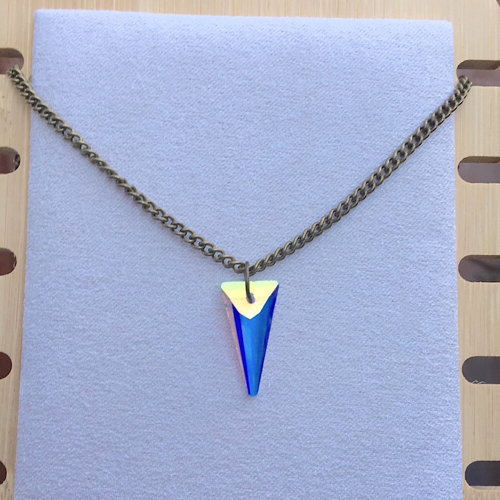Aurora Borealis Crystal Spike Antique Brass Drop Pendant Necklace - Picture 9 of 9